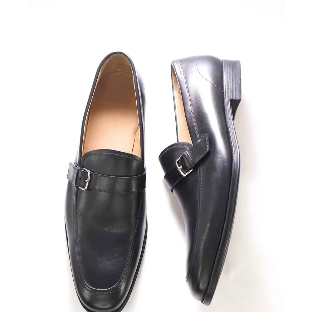 $680 BALLY - Black Logo Buckle Rubber Sole Loafers - 12US